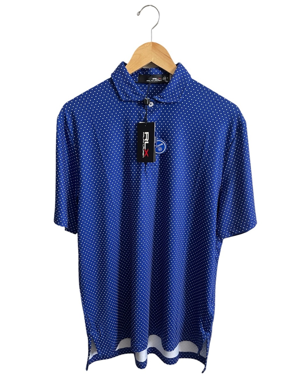 NWT Polo Ralph Lauren RLX Golf Polo Shirt Men’s Medium M Royal Blue Polka Dot